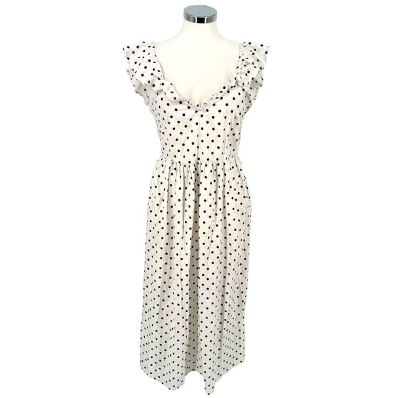 Boohoo Polka Dot Ruffle Midi Dress Open Back Tie Detail White Black Size 8 NWT - Picture 1 of 12